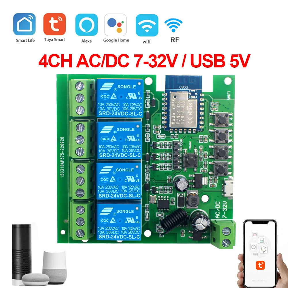 Tuya Smart WiFi Switch Module – Multi-Channel Relay Control
