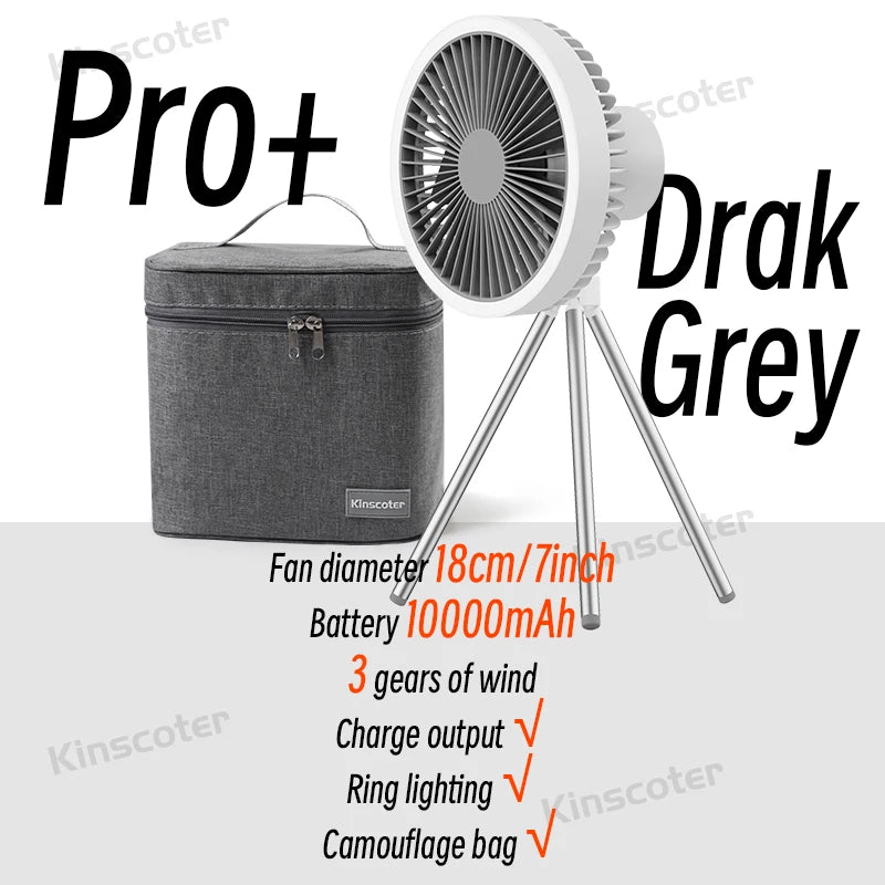 10000mAh Rechargeable Camping Fan with Power Bank