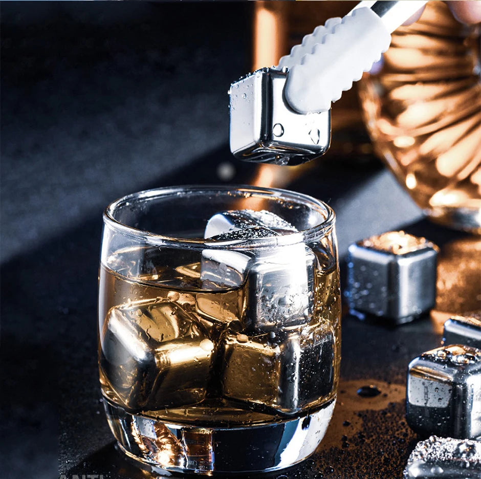 Reusable 304 Steel Whiskey Ice Cubes Set