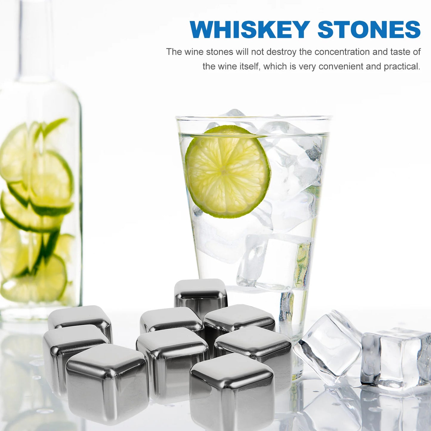 12pcs Reusable Stainless Steel Whiskey Ice Cubes