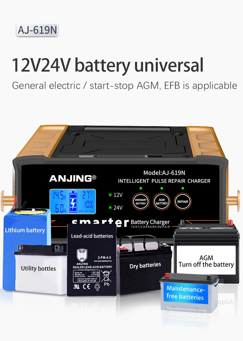 Smart 12V/24V Automatic Car Battery Charger