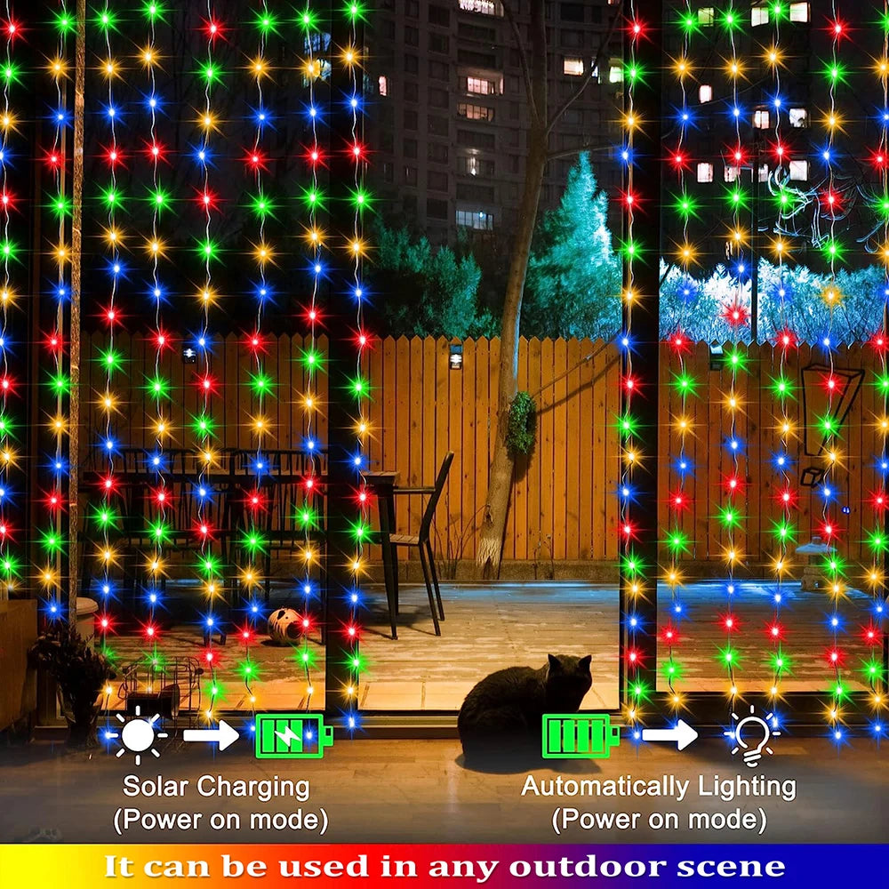 Outdoor Solar Curtain Light 300LED Waterproof String Lights