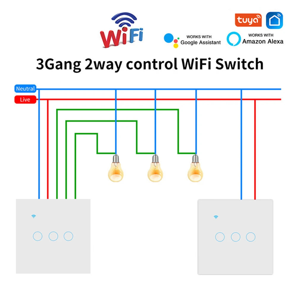 WiFi Smart 2-Way Touch Wall Switch – TUYA Compatible