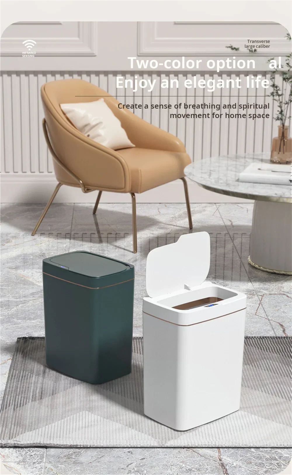 15L White Smart Sensor Trash Can – Auto Bagging