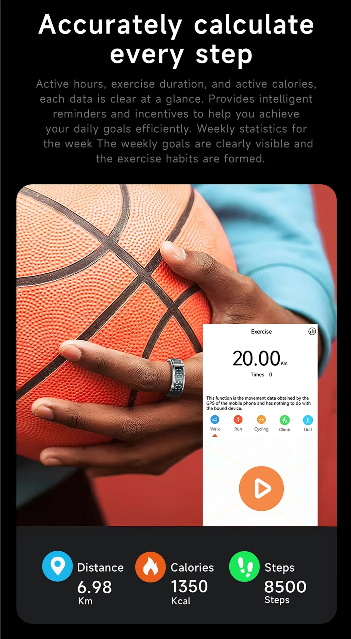 Smart Ring 5ATM Waterproof with Gesture Control