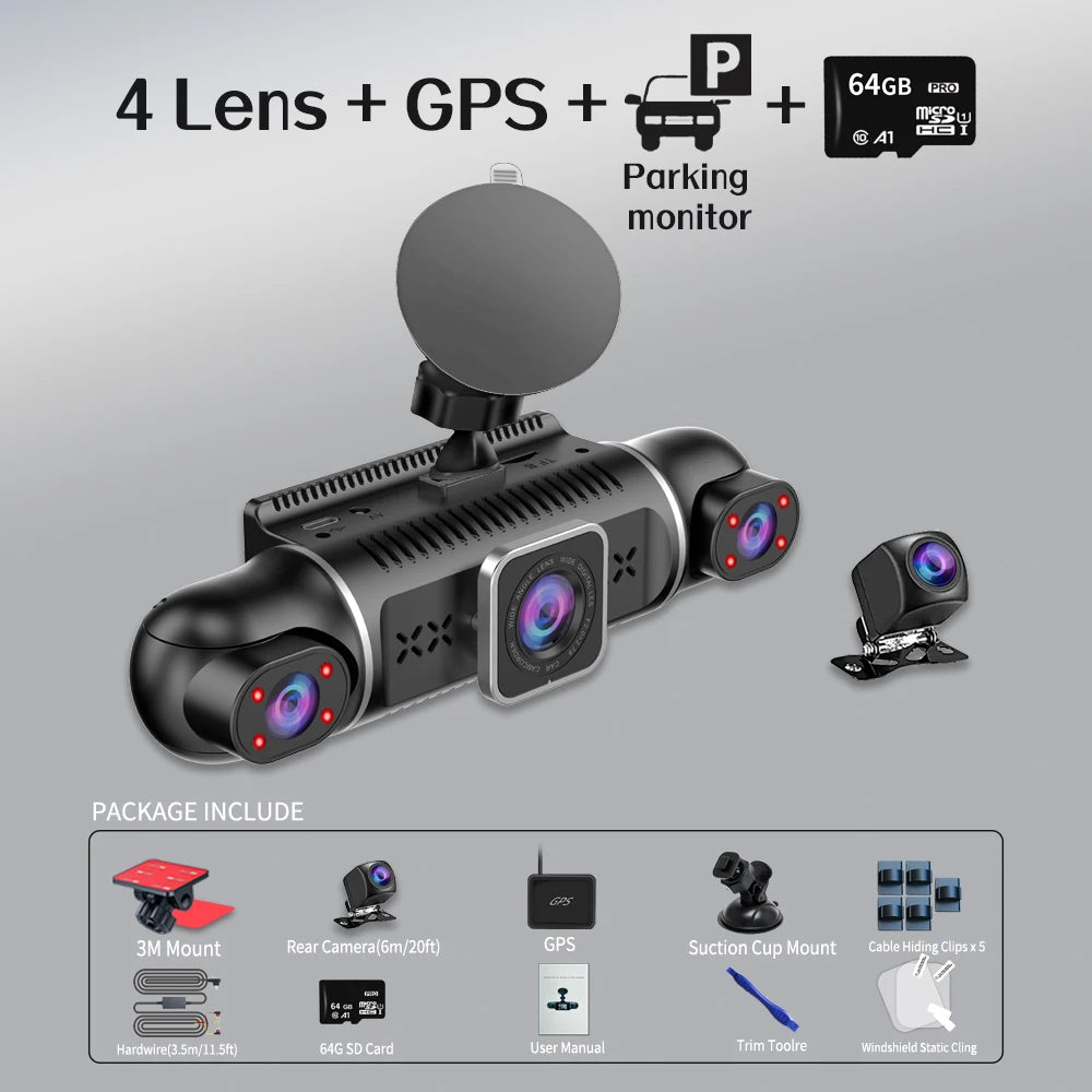 360° Dash Cam with 64GB, WiFi, GPS – Car DVR Recorder