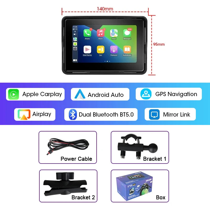 5‑7″ Waterproof Motorcycle CarPlay/Android Auto GPS