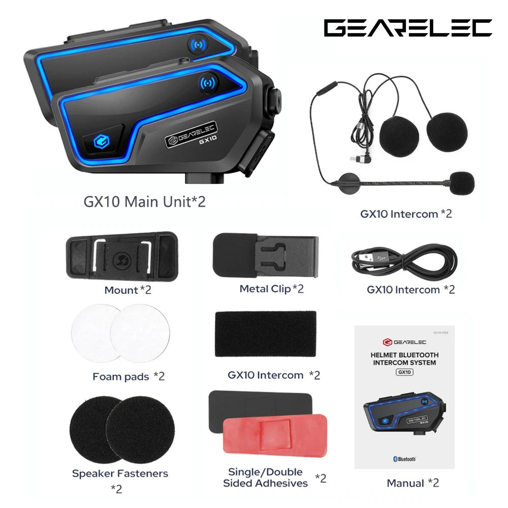 GEARELEC GX10 Bluetooth Motorcycle Intercom 10 Riders