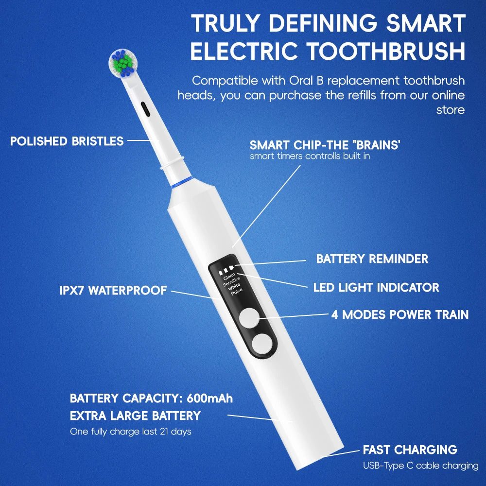 Smart Electric Toothbrush USB Rechargeable 4 Modes