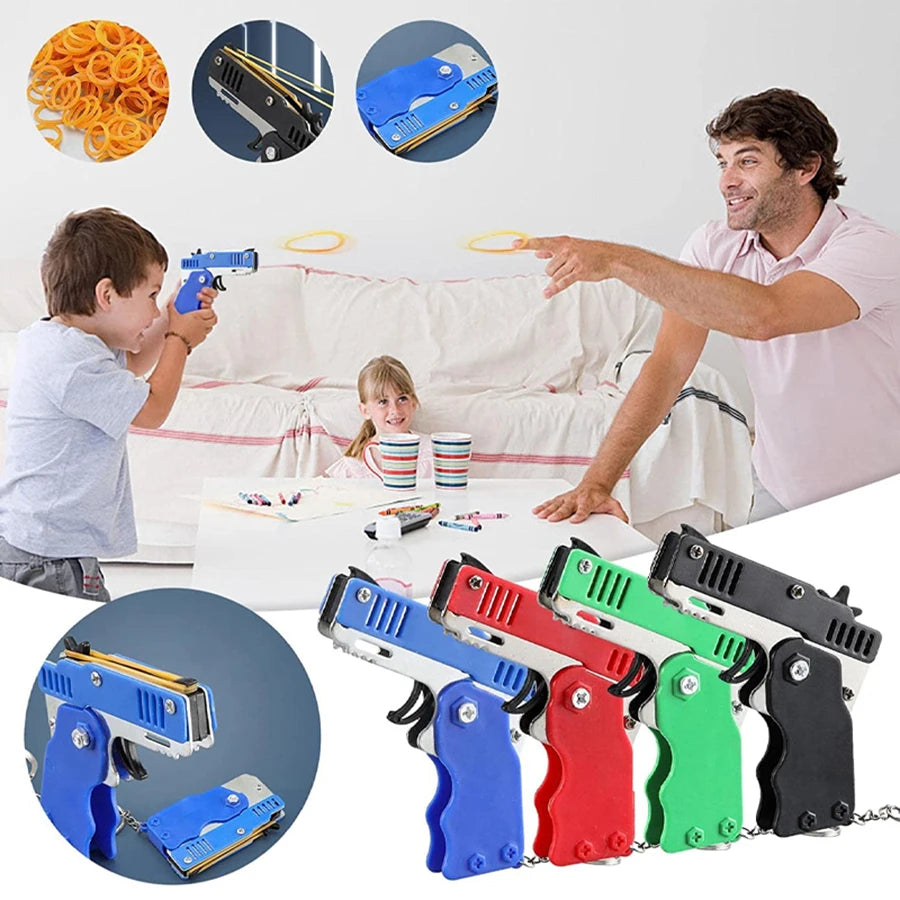 Mini Metal Rubber Band Launcher Keychain Toy