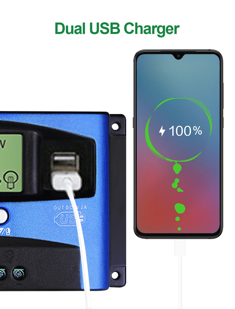MPPT Solar Charge Controller 100A Dual USB LCD