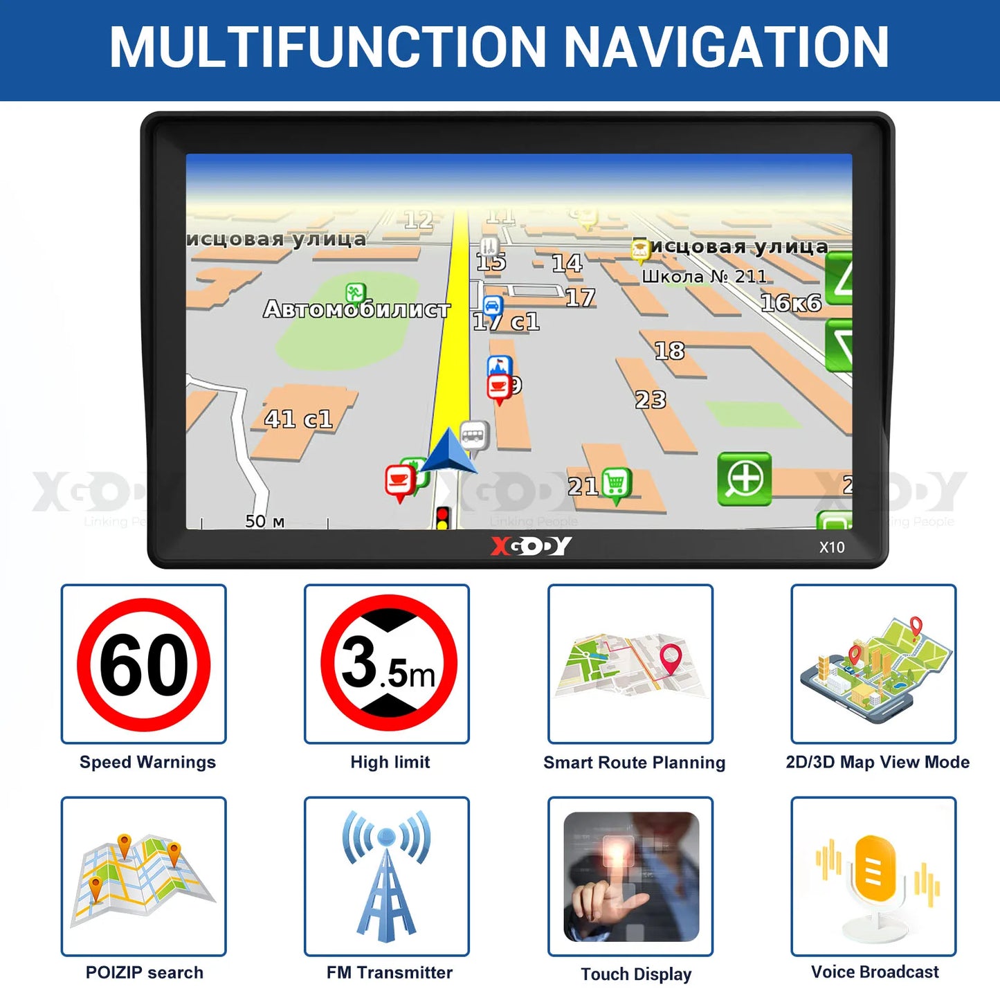 Navigate with precision using the XGODY X10 9" GPS!