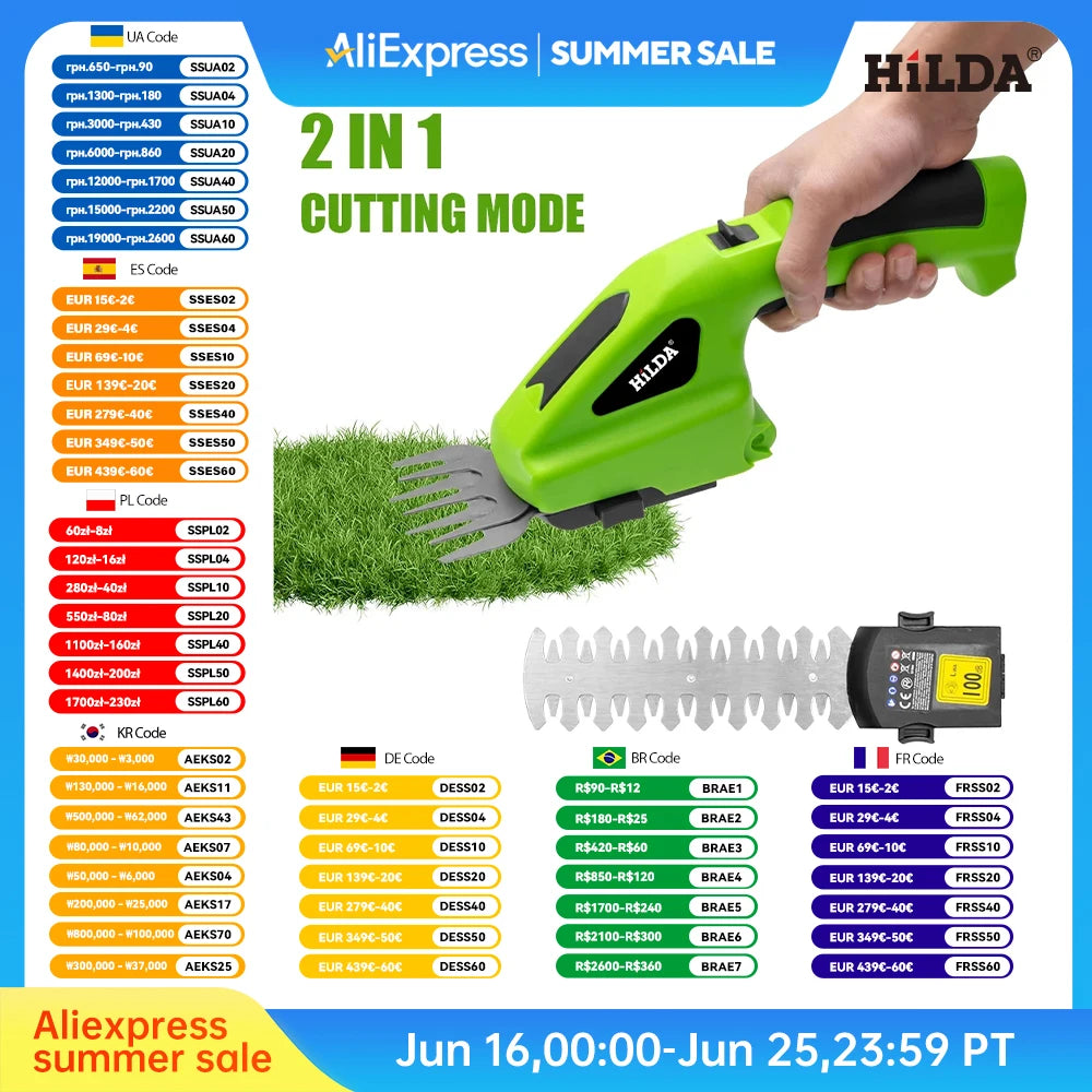 HILDA 2-in-1 Cordless Hedge & Grass Trimmer