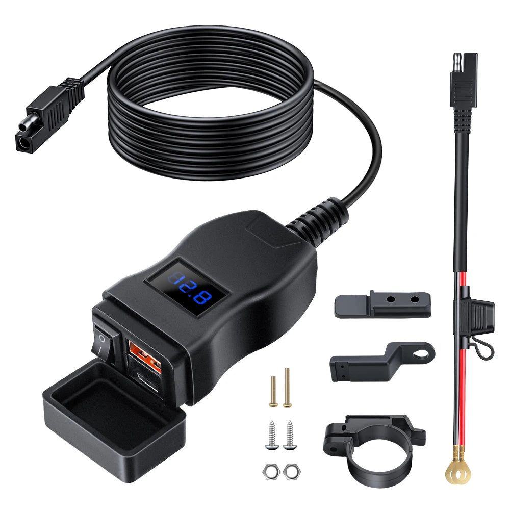 Anchtek Waterproof Motorcycle USB Charger QC 3.0