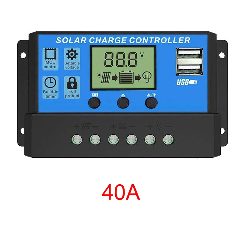 10A–100A Solar Charge Controller with LCD & USB