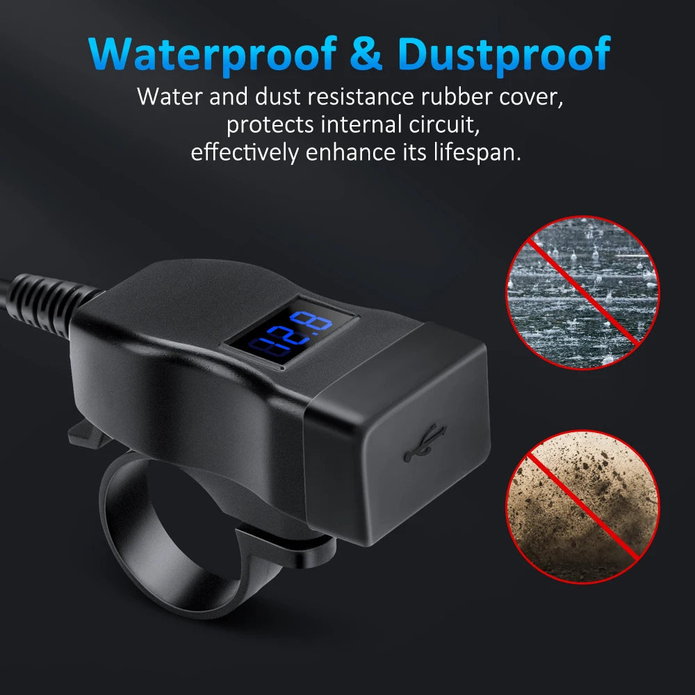 Anchtek Waterproof Motorcycle USB Charger QC 3.0