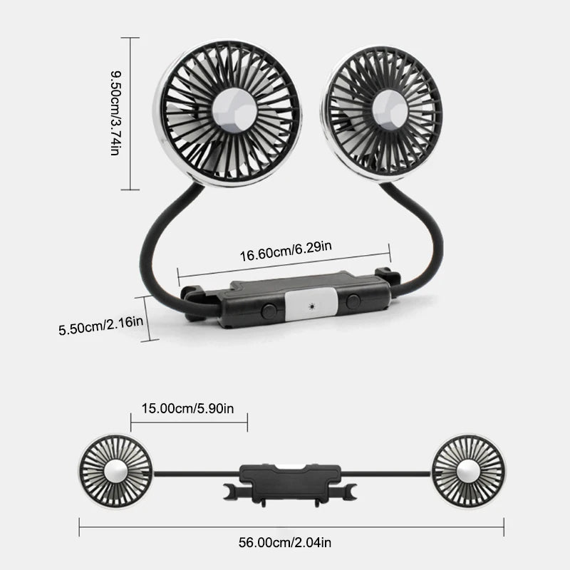SEAMETAL Dual Head Car USB Cooling Fan