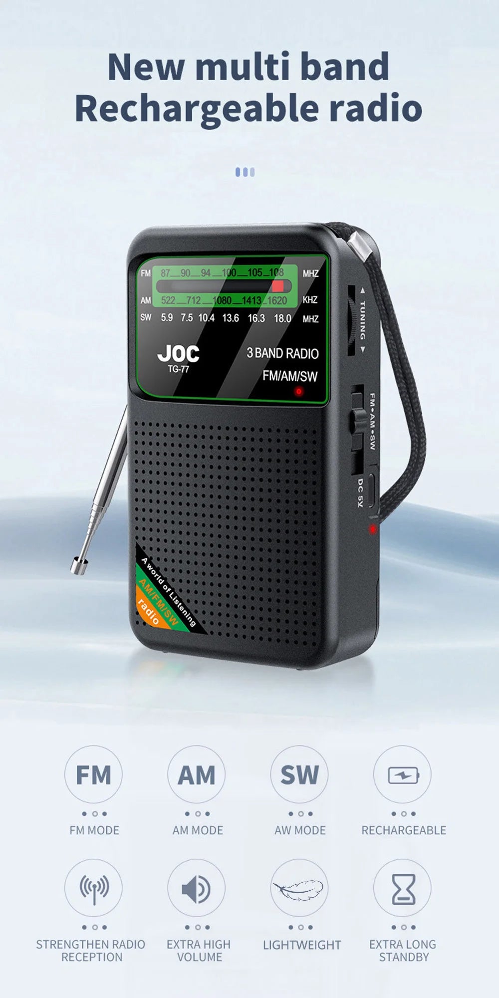 Stay tuned on the go with this mini pocket radio!