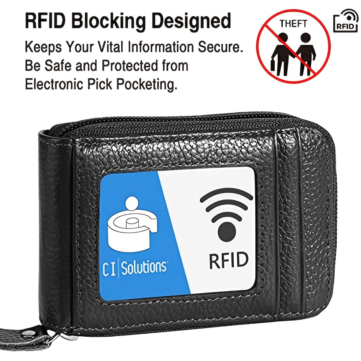 RFID Leather Wallet with Zipper for Men