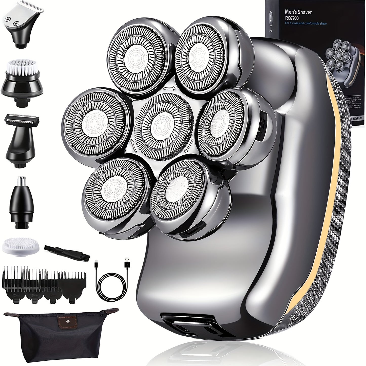 Men’s 6-in-1 Electric Head Shaver – USB Bald Grooming Kit - Clickilix