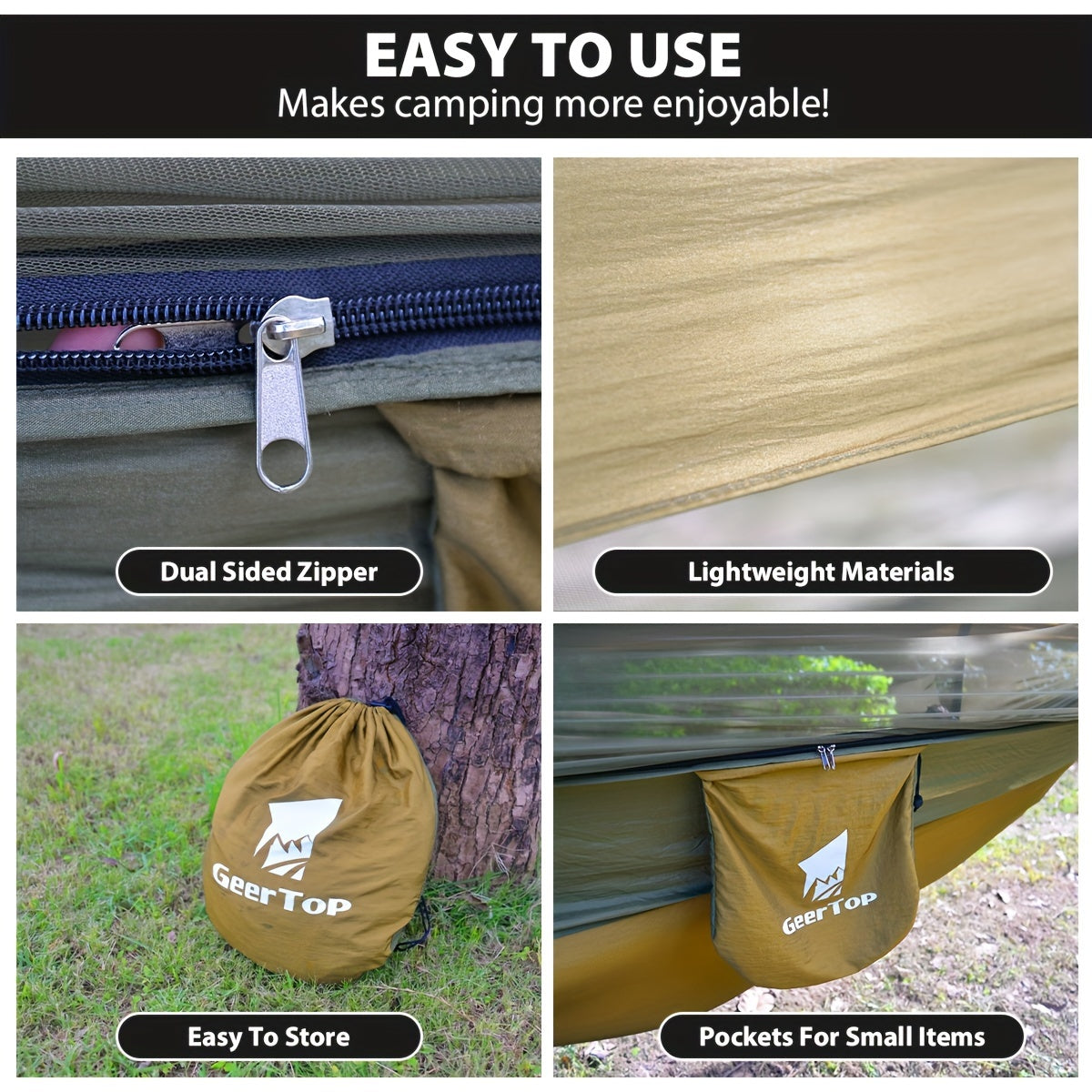 GeerTop 3-in-1 Camping Hammock with Mosquito Net
