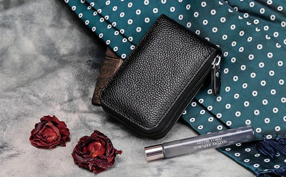 RFID Leather Wallet with Zipper for Men