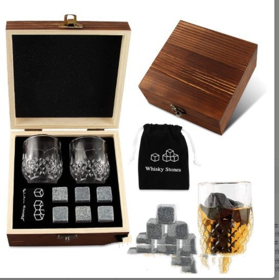 Whiskey Stones Gift Set with Wine Glasses
