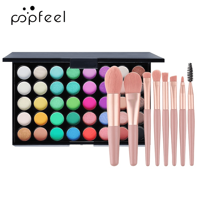 40-Color Eyeshadow & 8PC Brush Set for Women - Clickilix