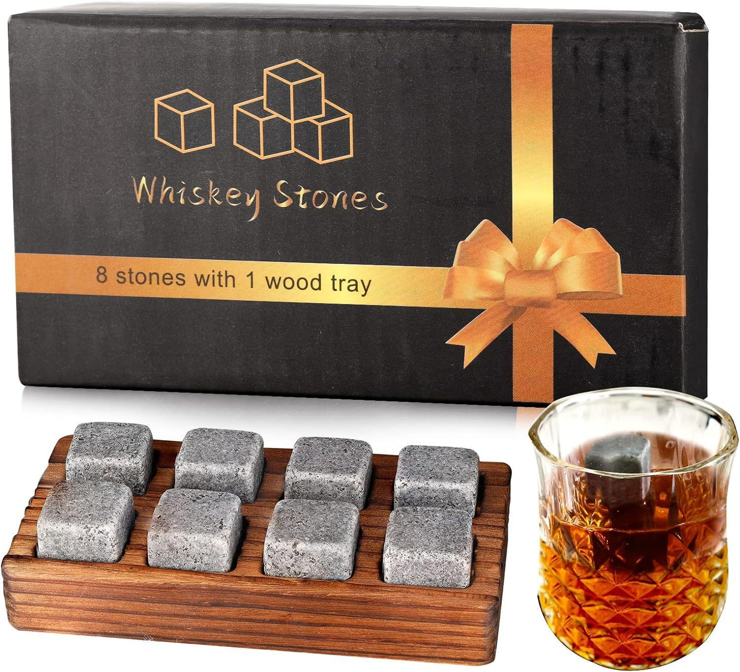Whiskey Stones Gift Set with Wine Glasses