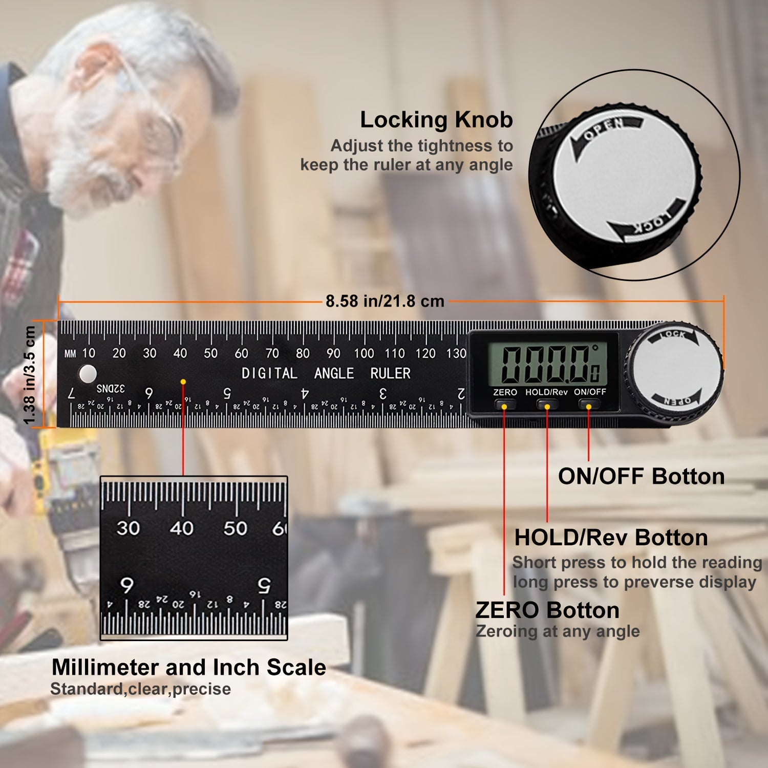 2-in-1 Digital Angle Finder Ruler – 7" / 200mm Tool - Clickilix