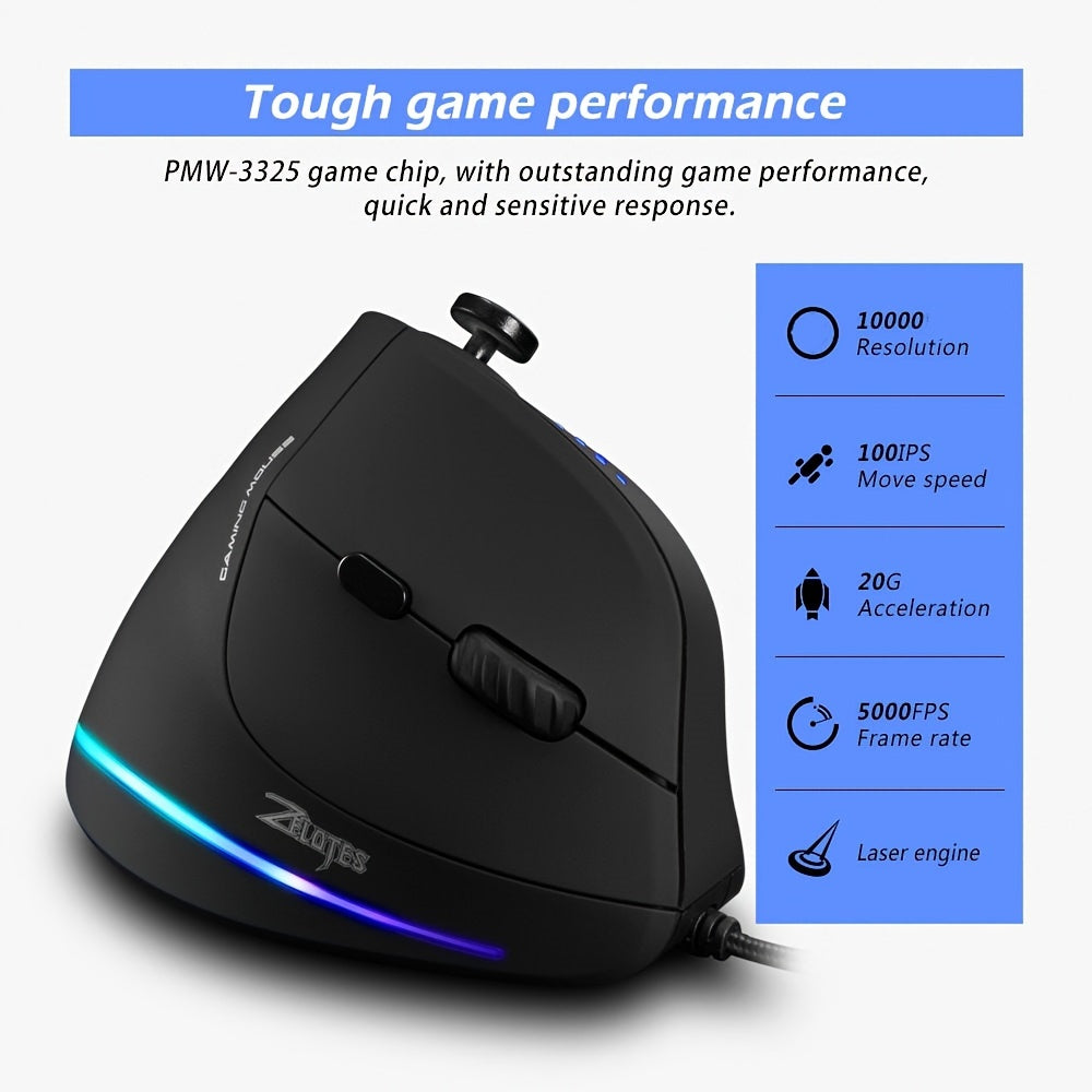 C18 Vertical Gaming Mouse with Custom Macro & Grip - Clickilix