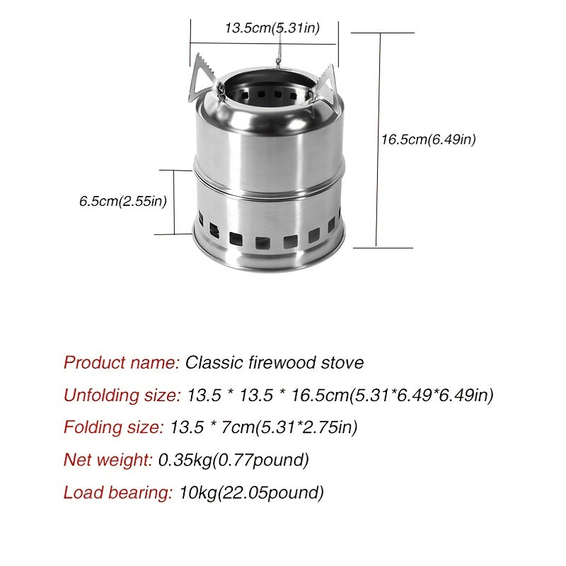 Mini Stainless Steel Camping Stove – Wood Burning