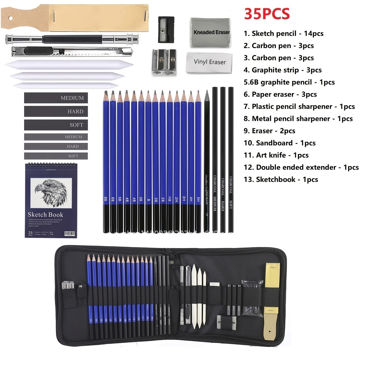 35pcs Premium Drawing Pencil Set for Artists