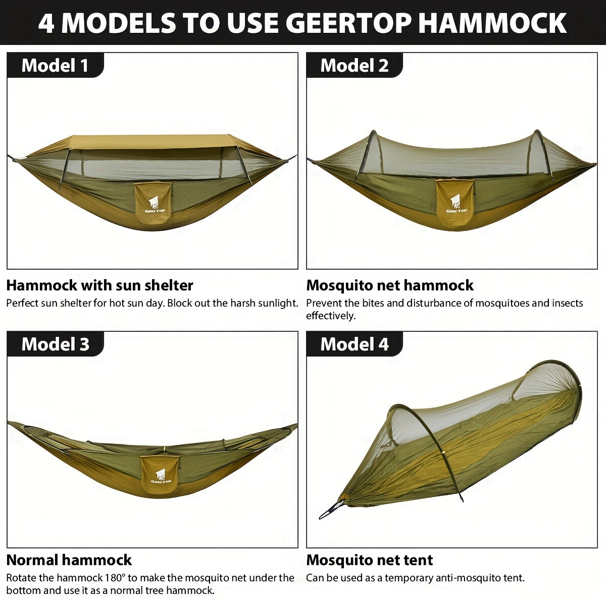 GeerTop 3-in-1 Camping Hammock with Mosquito Net