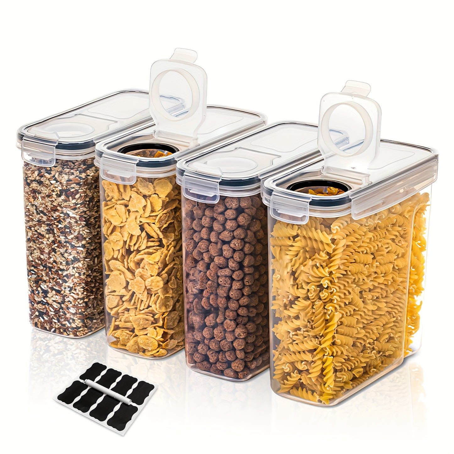 4-Pack Airtight Cereal Storage Containers with Labels - Clickilix