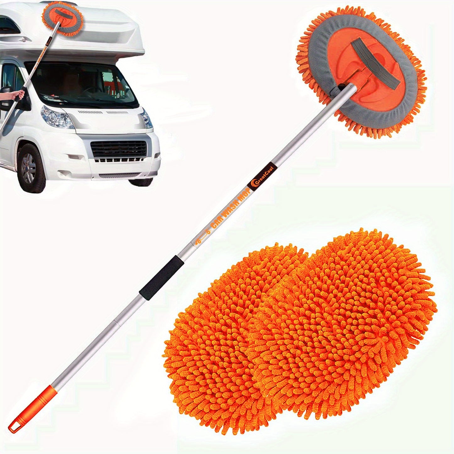 62" Long Handle Car Wash Brush Kit with Mop Heads - Clickilix