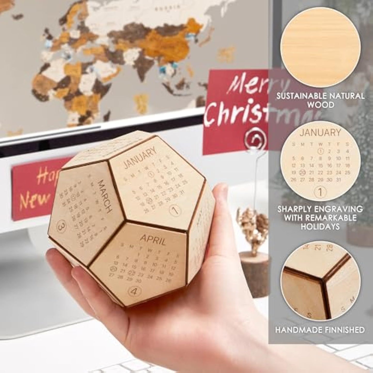 2024 DIY Wooden Hexagonal Dice Desk Calendar