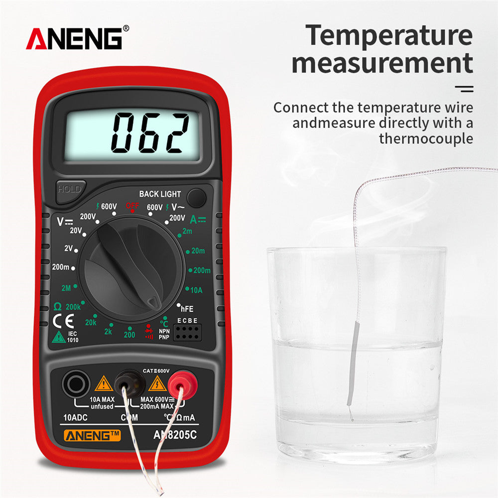 AN8205C Digital Multimeter – AC/DC, Ohm, Temp Tester - Clickilix