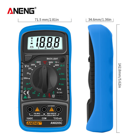 AN8205C Digital Multimeter – AC/DC, Ohm, Temp Tester - Clickilix