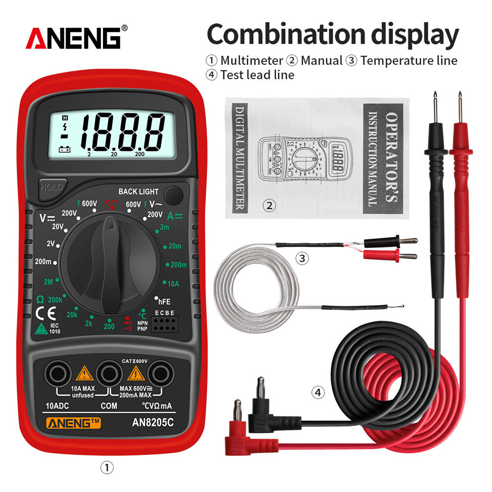 AN8205C Digital Multimeter – AC/DC, Ohm, Temp Tester - Clickilix