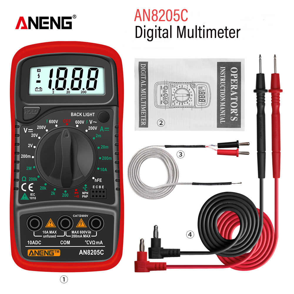 AN8205C Digital Multimeter – AC/DC, Ohm, Temp Tester - Clickilix