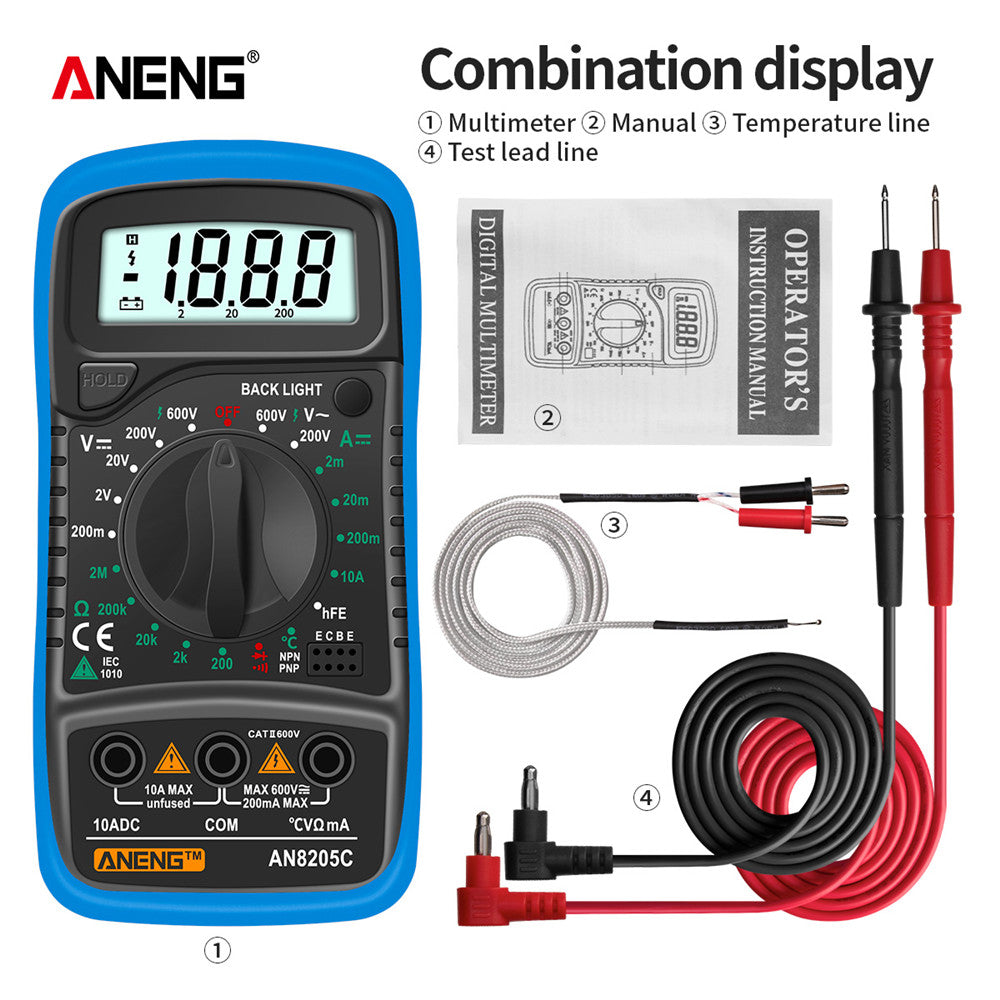 AN8205C Digital Multimeter – AC/DC, Ohm, Temp Tester - Clickilix