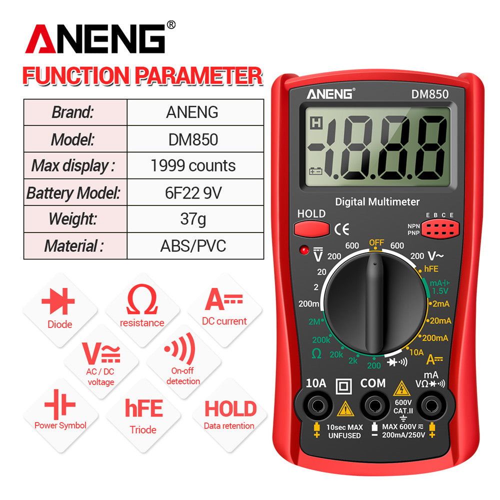 DM850 Digital Multimeter – Auto AC/DC Voltage Tester - Clickilix