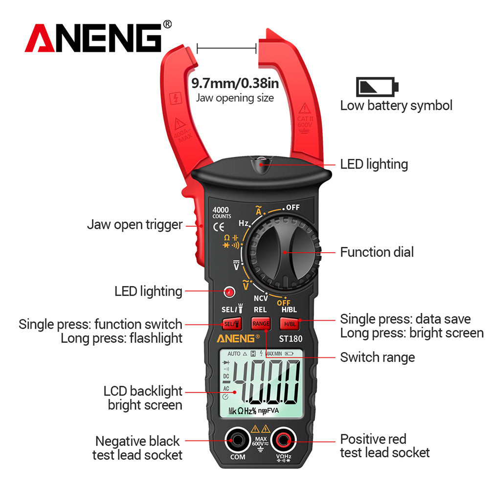 ANENG ST180 Clamp Meter – 4000 Counts AC Multimeter - Clickilix