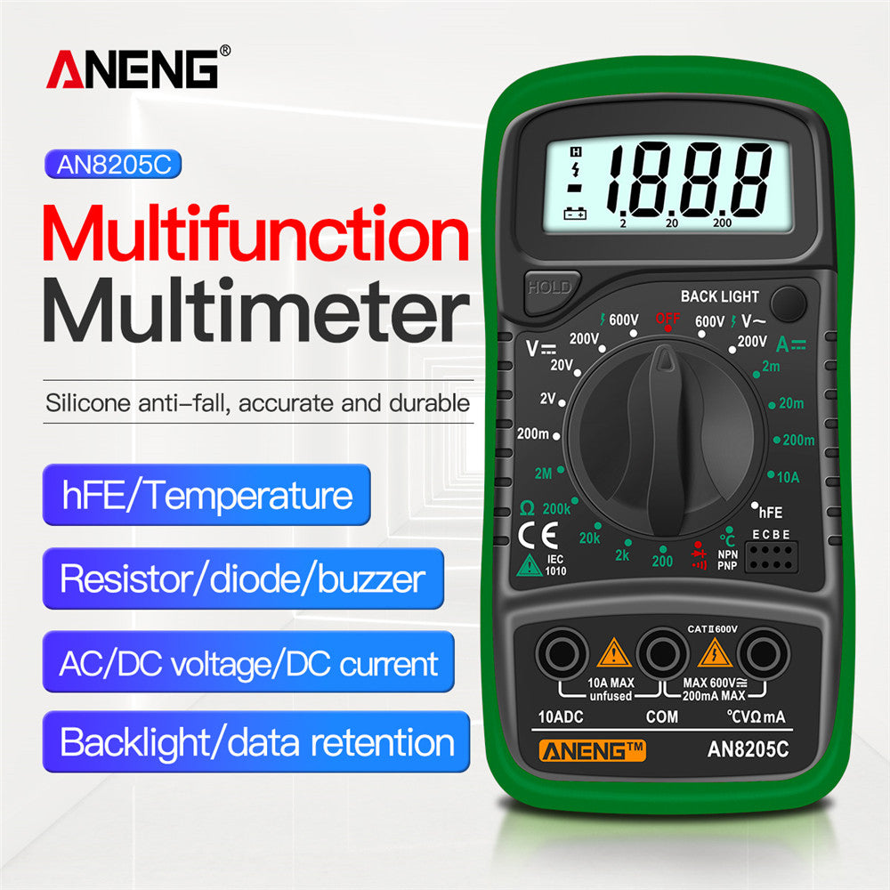 ANENG AN8205C Digital Multimeter – Auto-Ranging with Thermocouple - Clickilix