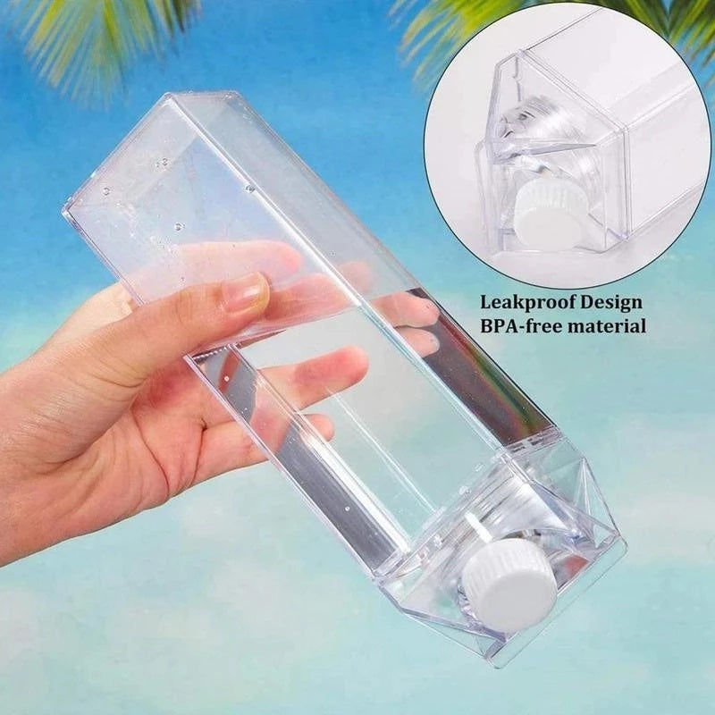 Creative Square Transparent Water Bottle – 500ml/1000ml - Clickilix