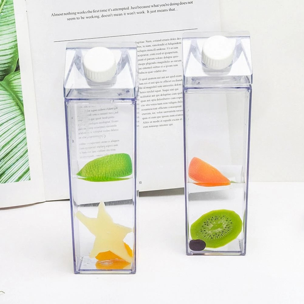 Creative Square Transparent Water Bottle – 500ml/1000ml - Clickilix