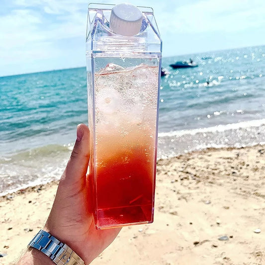 Creative Square Transparent Water Bottle – 500ml/1000ml - Clickilix