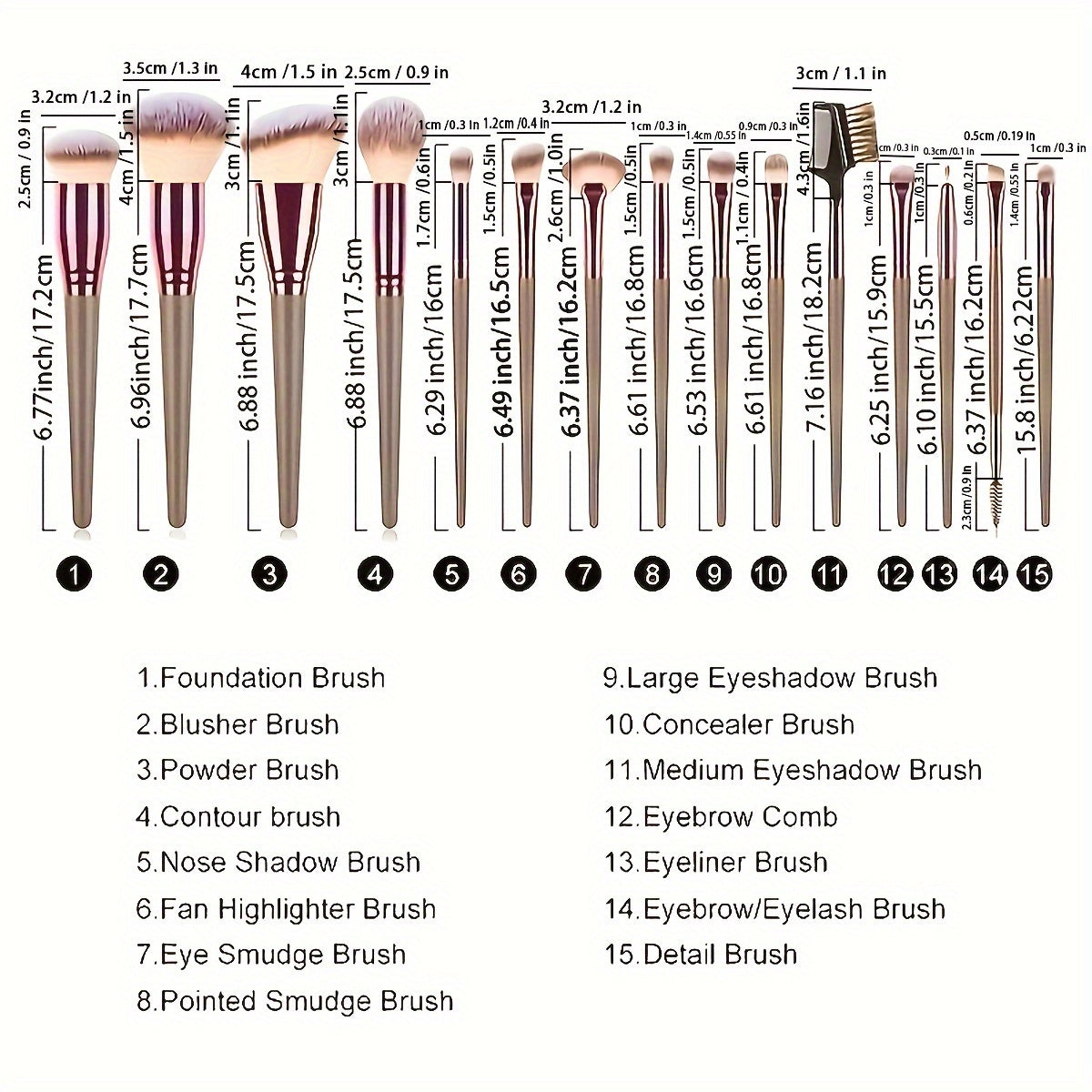 15pcs Professional Makeup Brush Set with Carry Bag - Clickilix