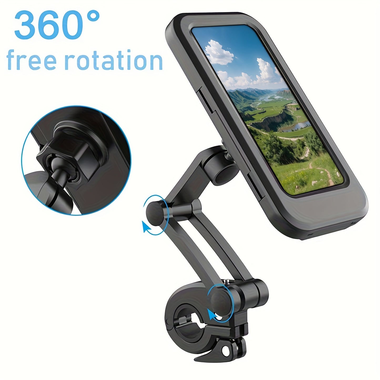 Waterproof Motorcycle Phone Mount – 360° Swivel Rotation Holder